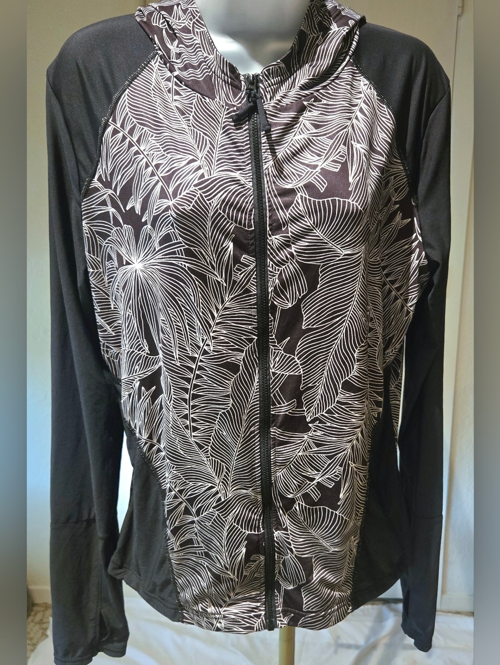 Prana Black Leaf Print Athletic Jacket